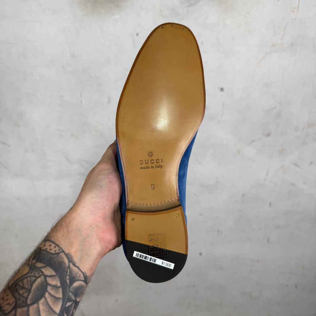 Gucci Blue Suede Horsebit Loafers