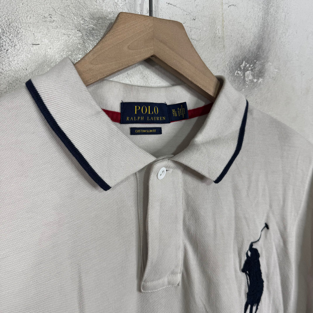 Ralph Lauren White Striped USA Big Pony Polo