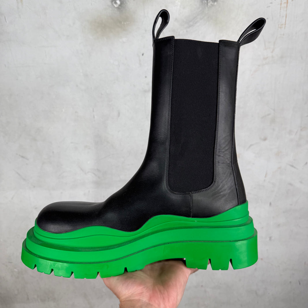 Bottega Veneta Green/Black Leather Tire Boots