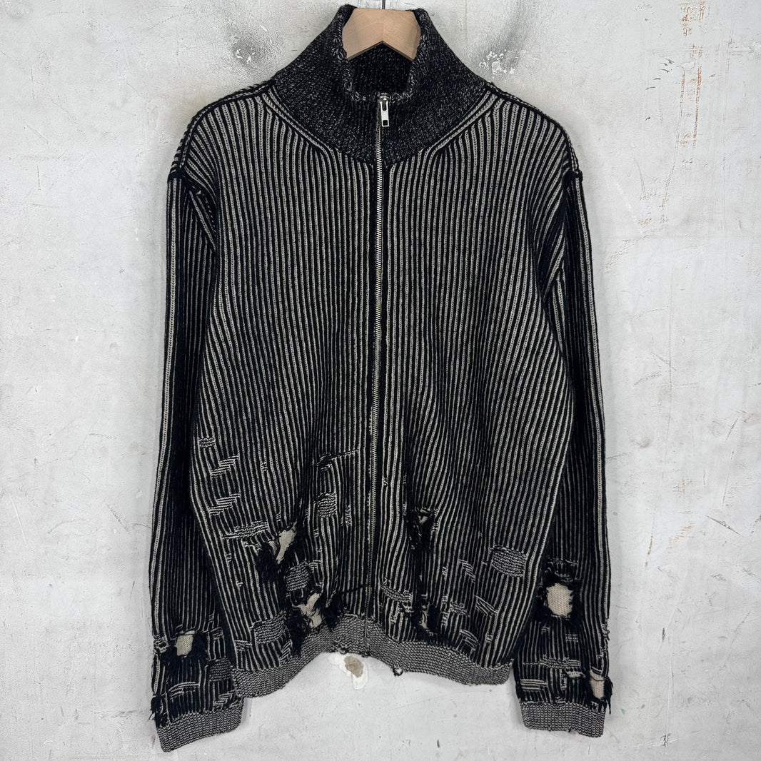 MM6 Black Distressed Zip Sweater