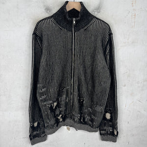 MM6 Black Distressed Zip Sweater