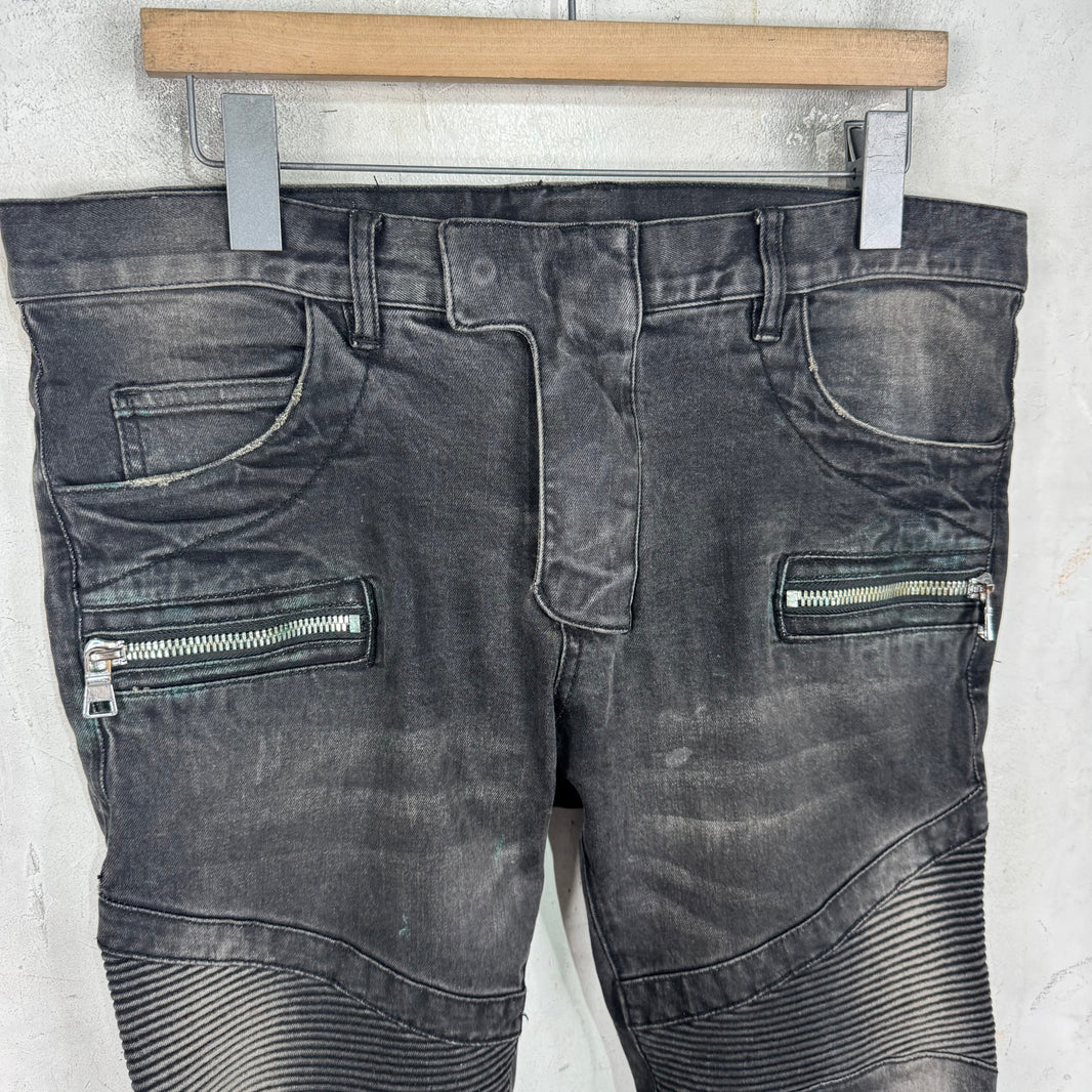 Balmain Faded Wash Biker Jeans