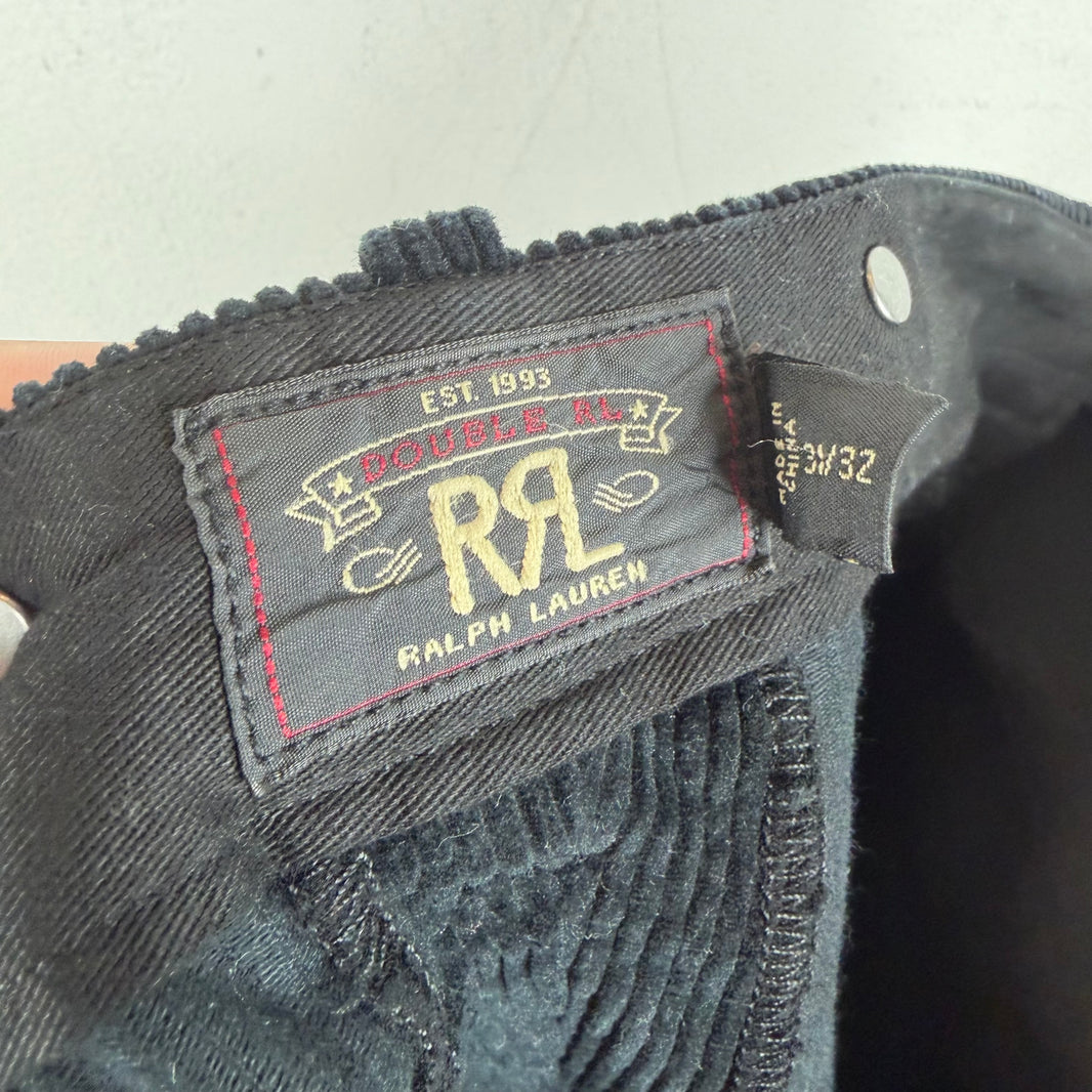 RRL Black Corduroy Straight Trousers
