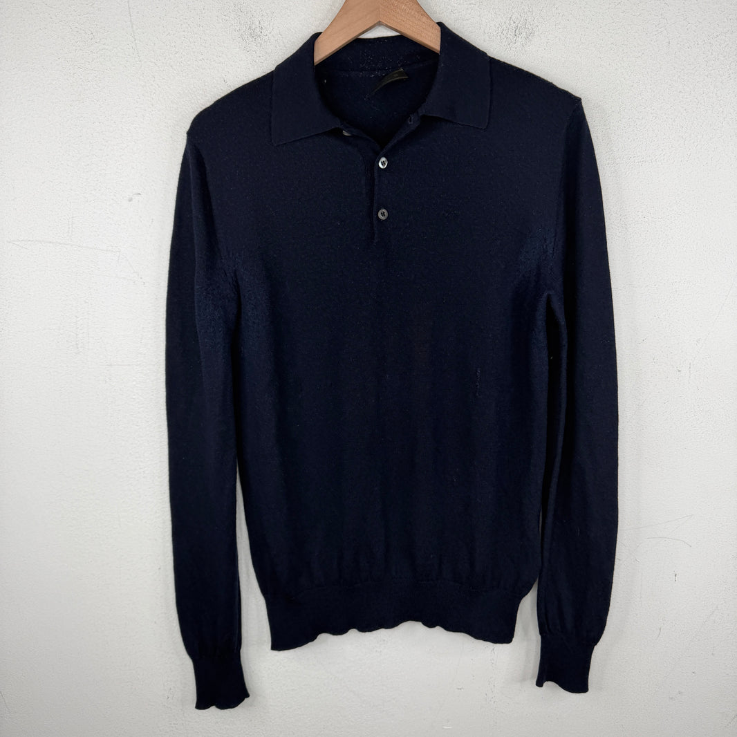 Prada Navy Knit LS Polo T-Shirt