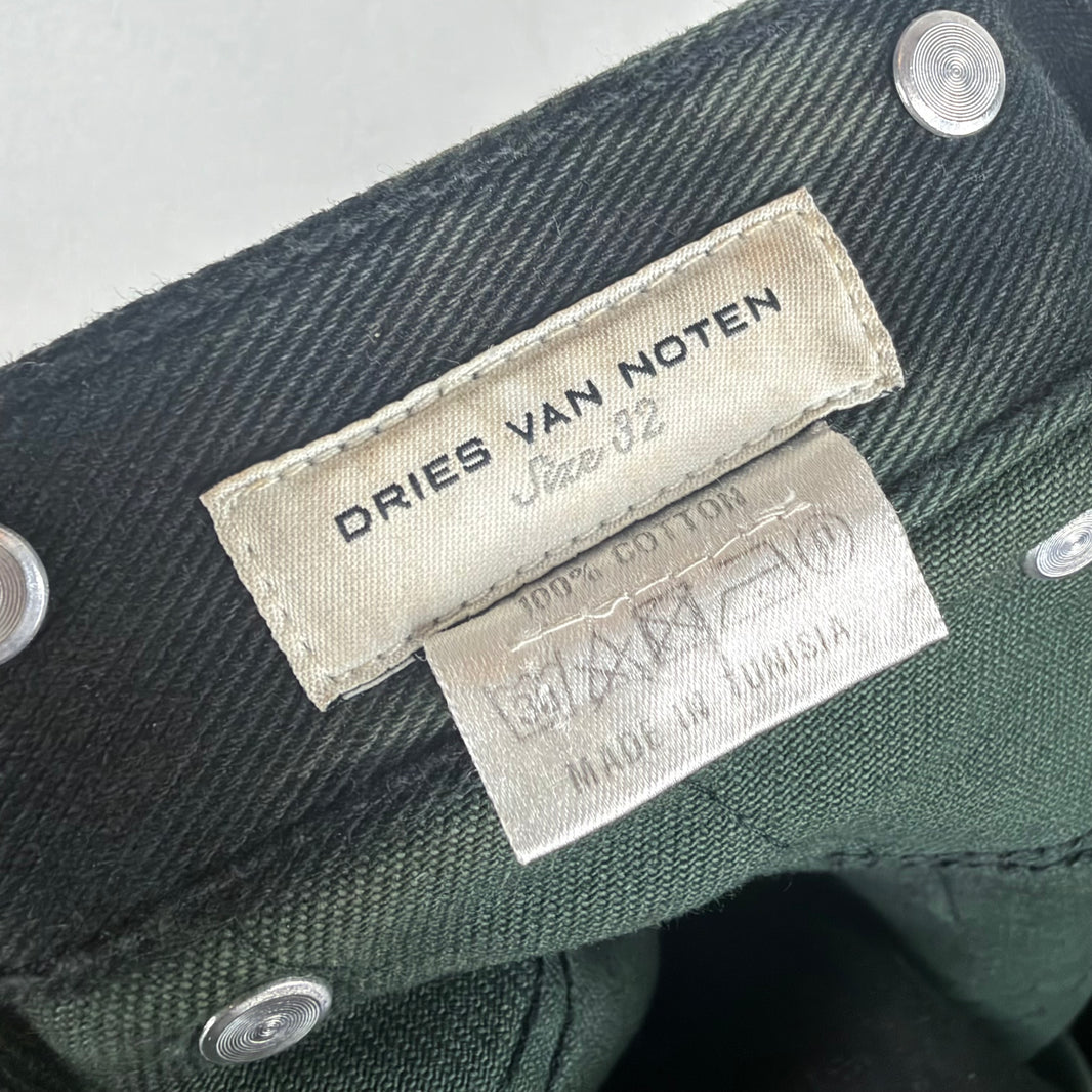 Dries Van Noten Green Bleach Belted Jeans
