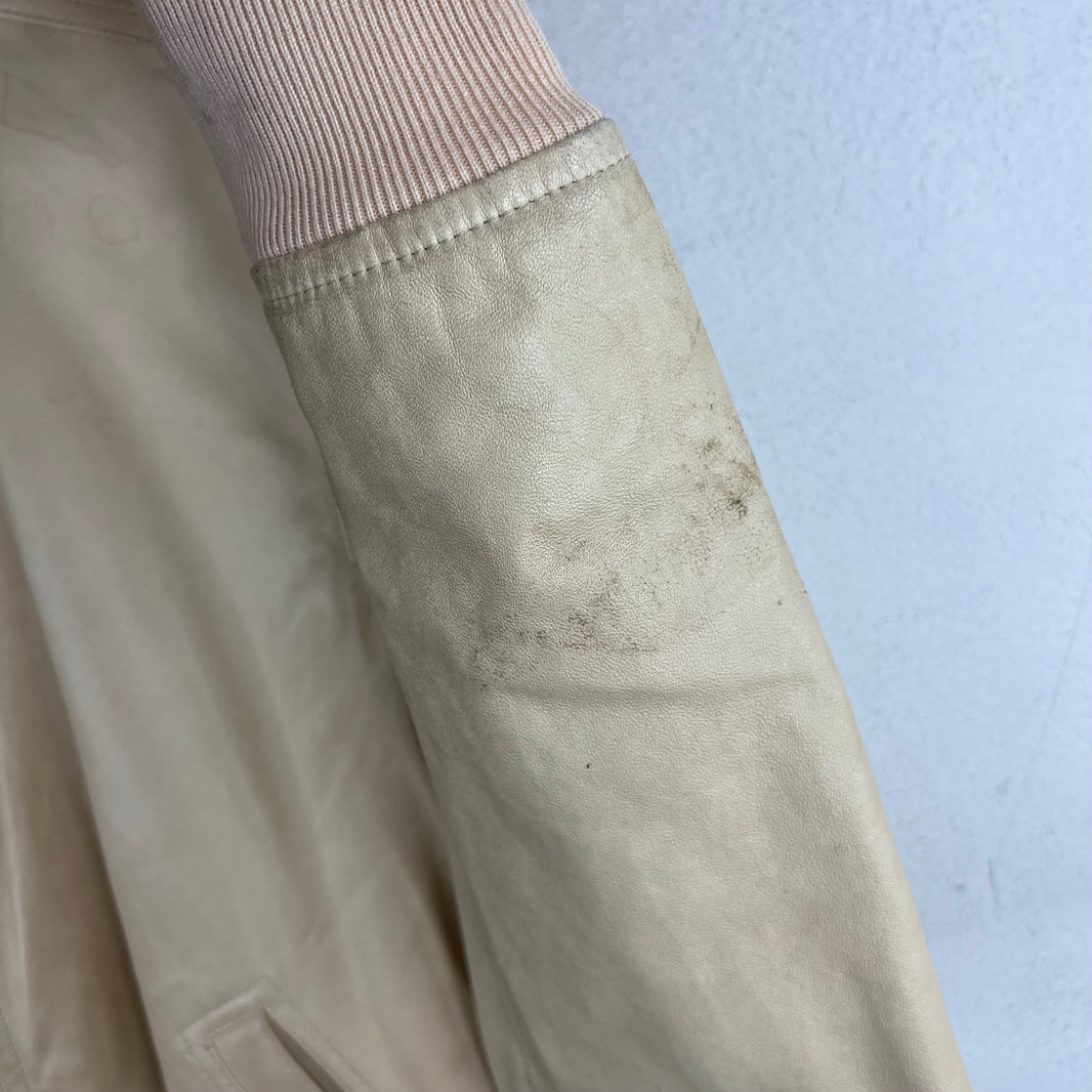 Rick Owens Cream Leather Bomber Jacket