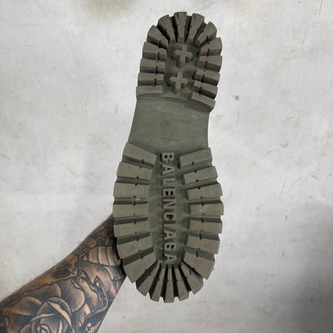 Balenciaga Khaki Distressed Strike Boots