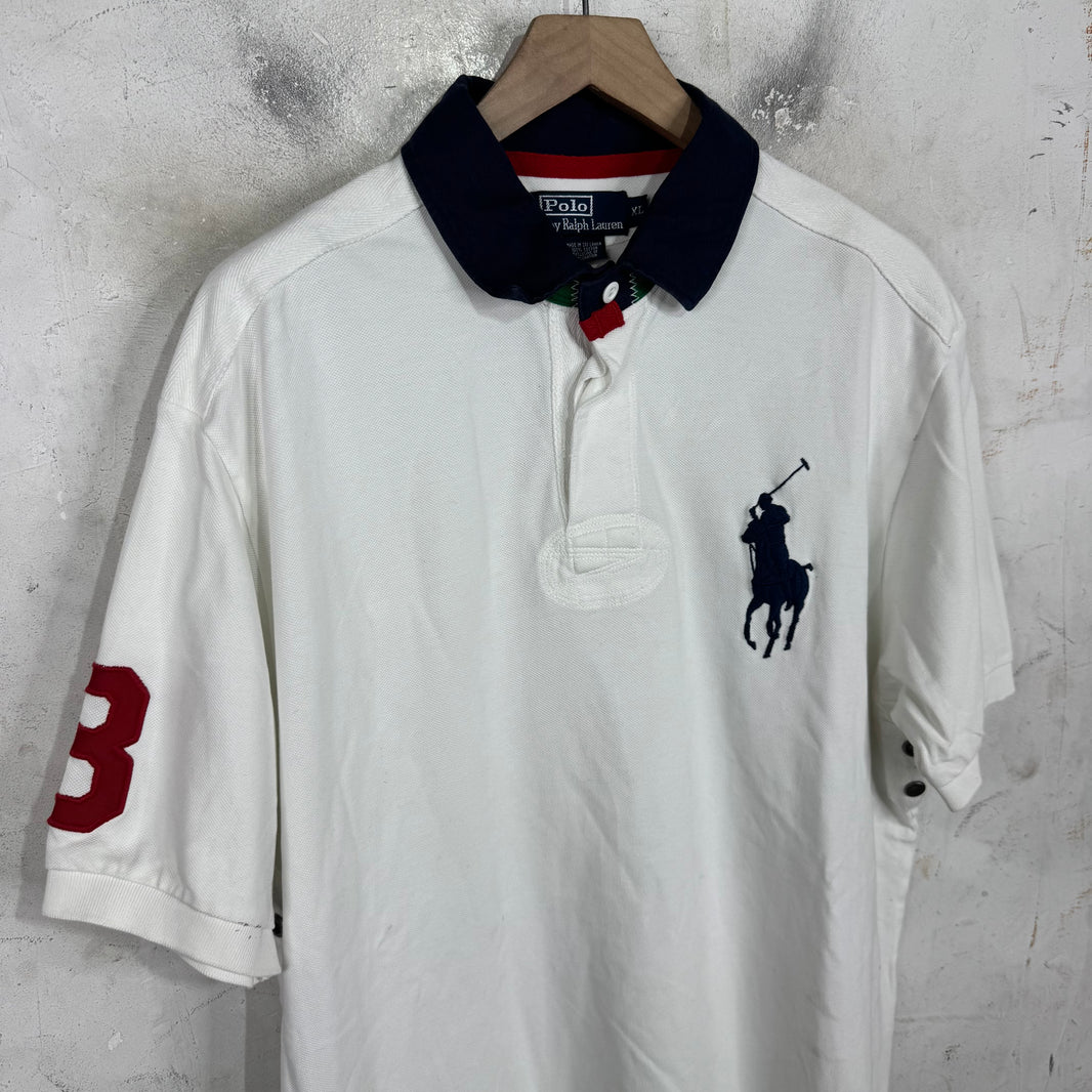 Ralph Lauren White/Navy Green Under Collar Pony Polo