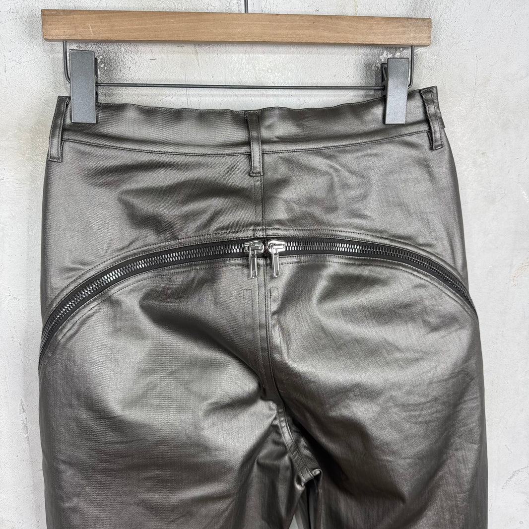 Rick Owens Lido Silver Coated Banana Bolan Jeans