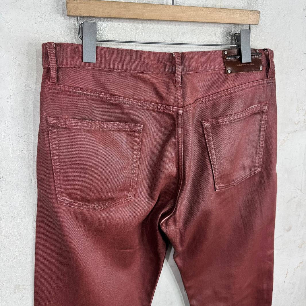 Dries Van Noten Waxed Burgundy Jeans