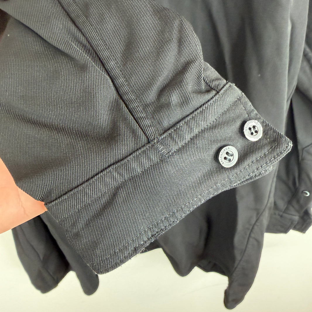 Balenciaga Small Fit Black Twill Button Up LS Shirt