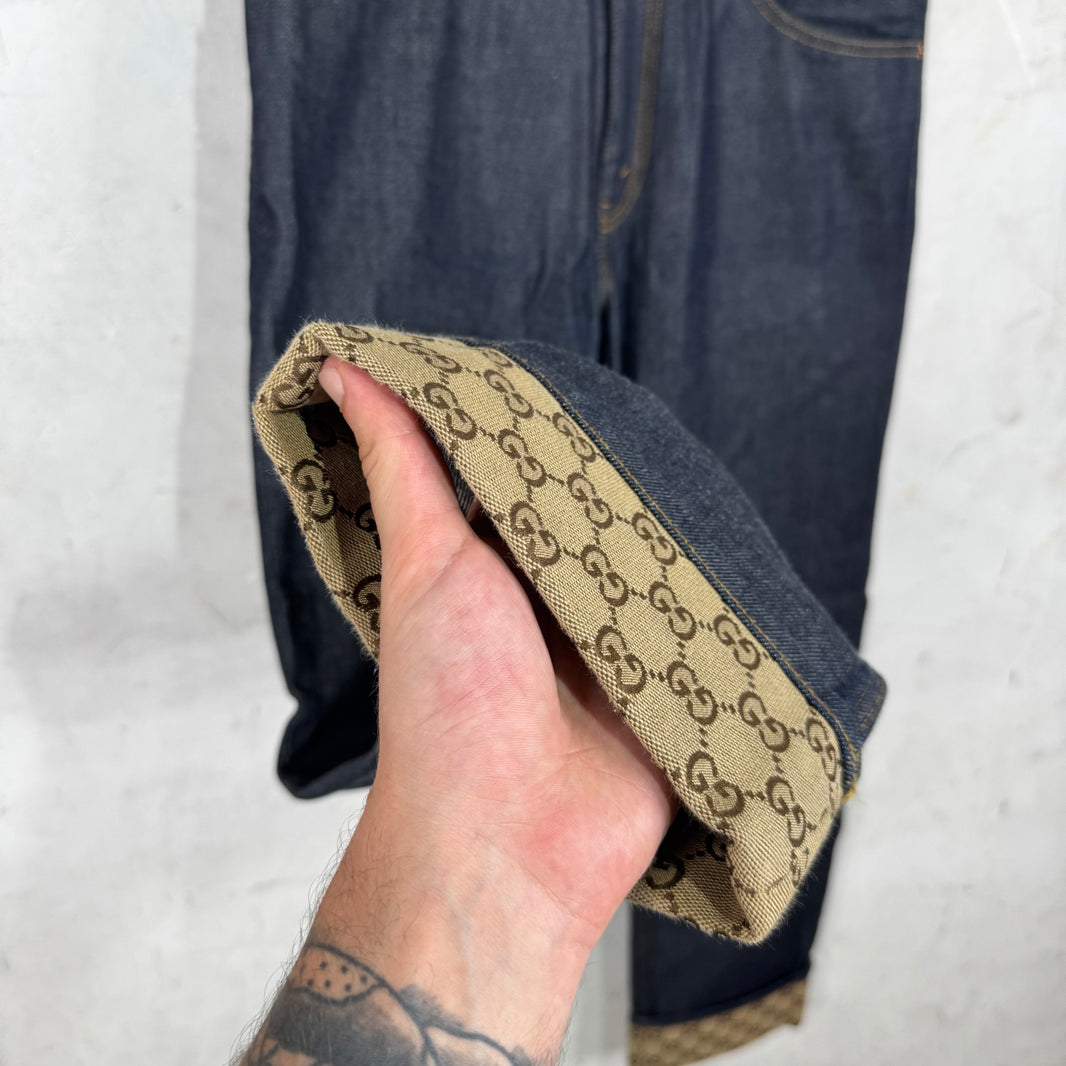 Gucci Monogram Cuffed Raw Jeans