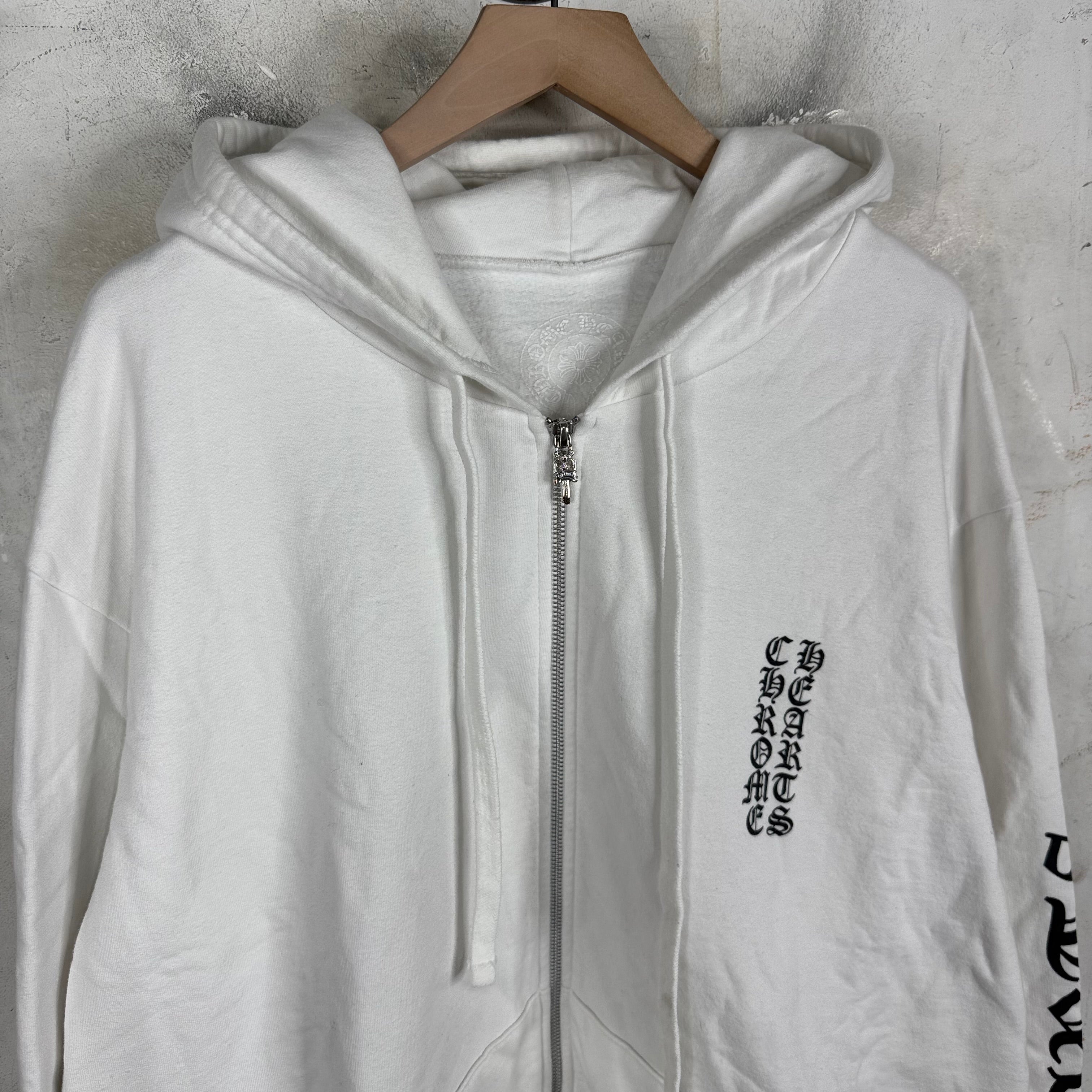Chrome Hearts White Vertical Logo Zip-Up Hoodie – www.Lukes.store
