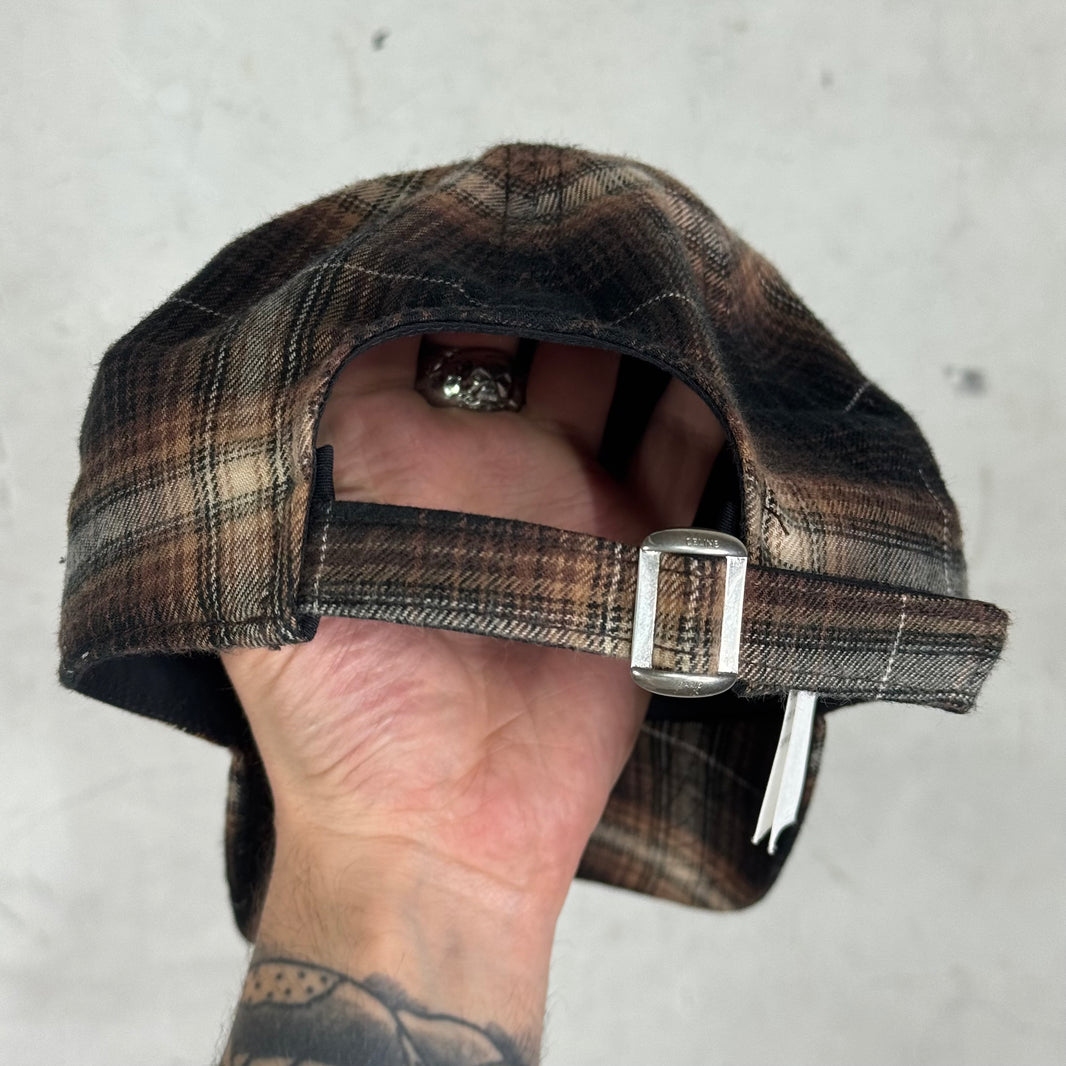 Celine Brown Plaid Chenille Logo Hat