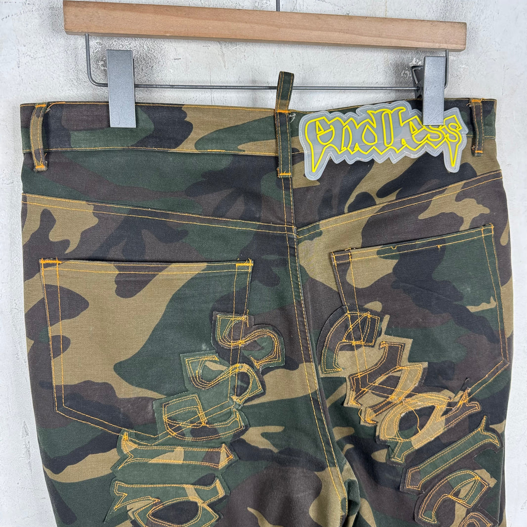 Endless Denim Camo Flared Pants