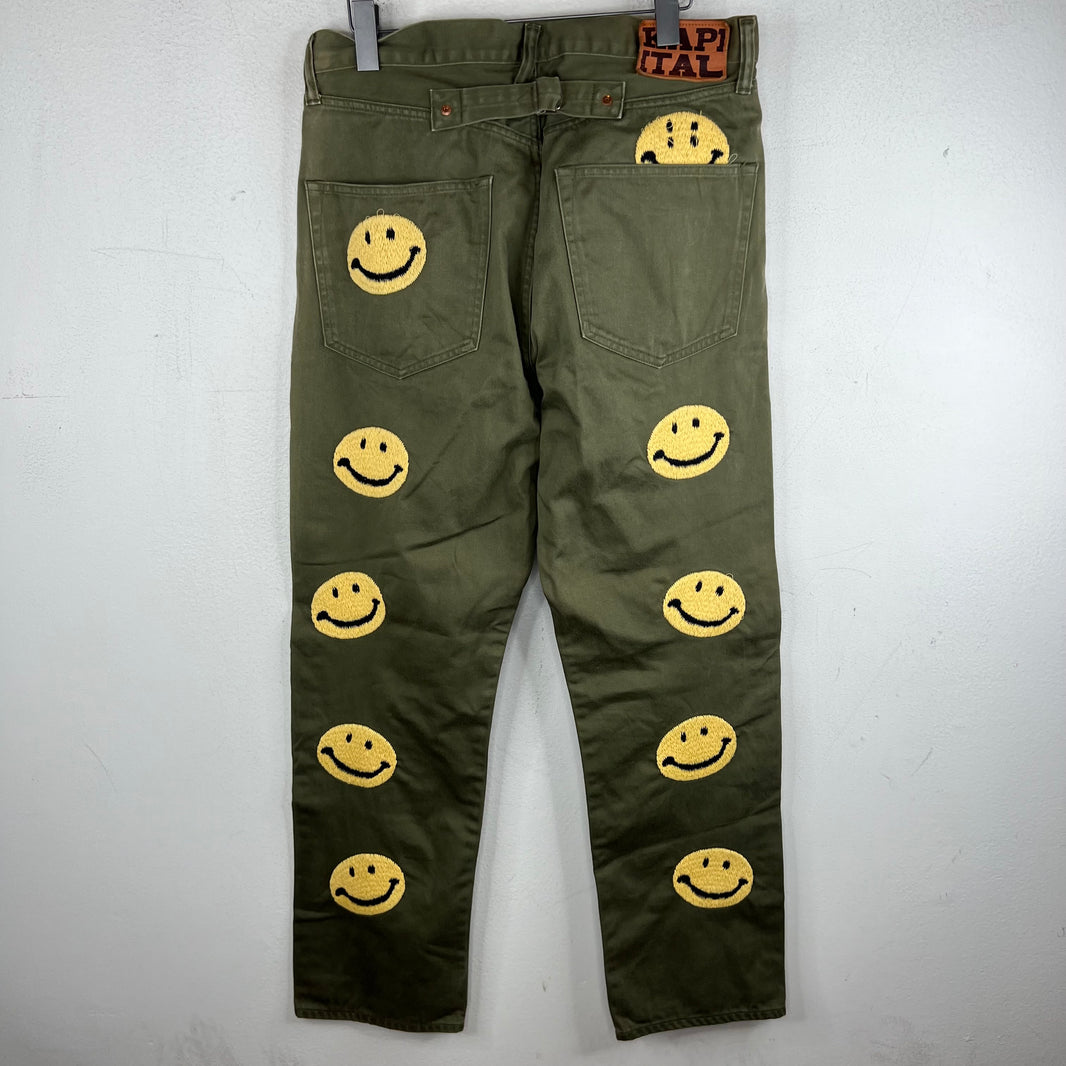 Kapital Smiley Embroidered Buckleback Pants