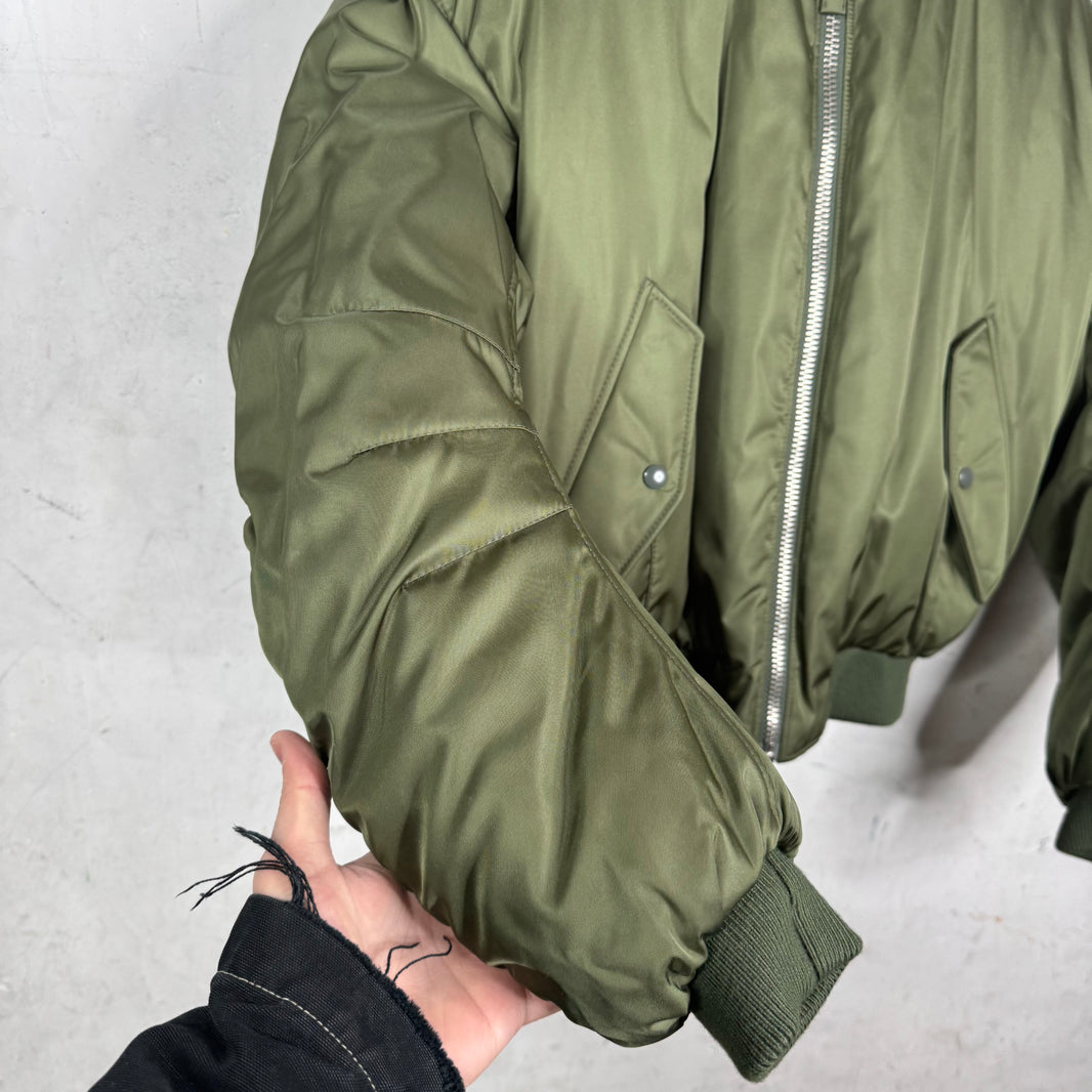 Prada Olive Nylon Cropped Bomber Jacket