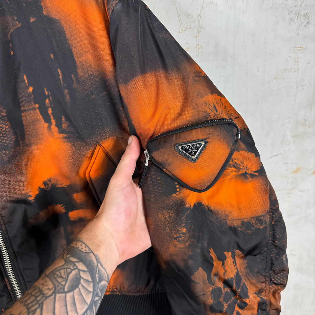 Prada Orange Raf Renylon Bomber Jacket