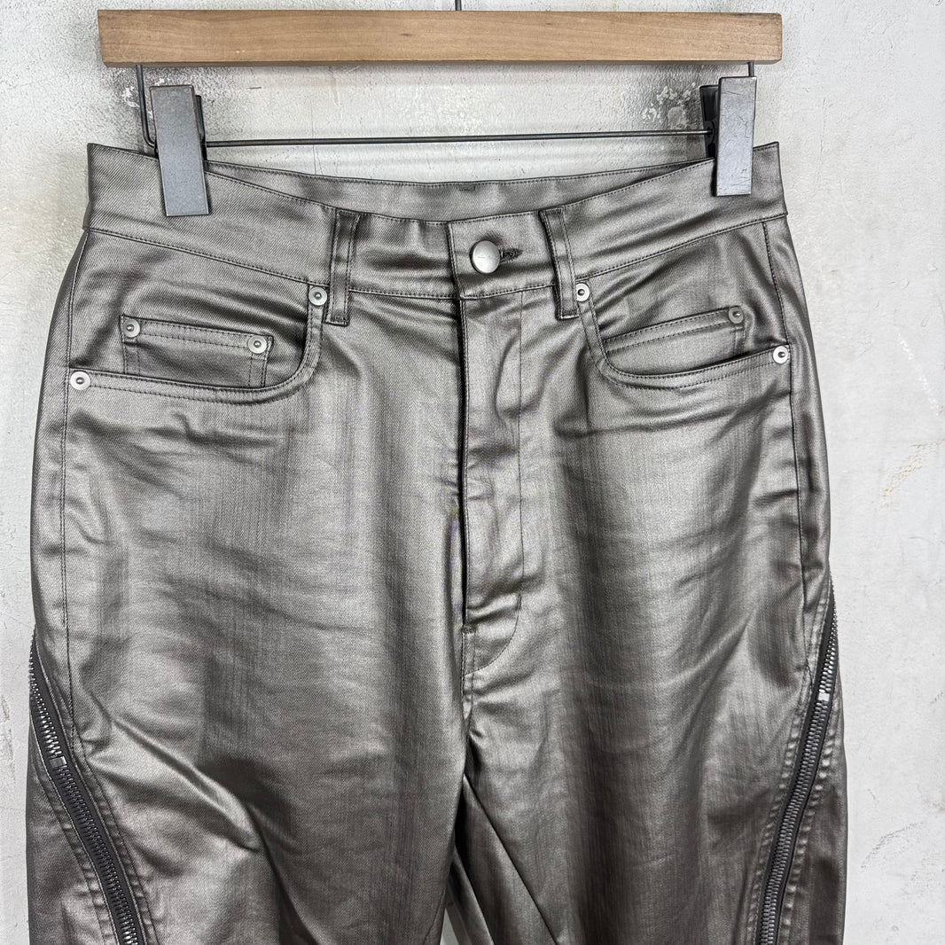 Rick Owens Lido Silver Coated Banana Bolan Jeans