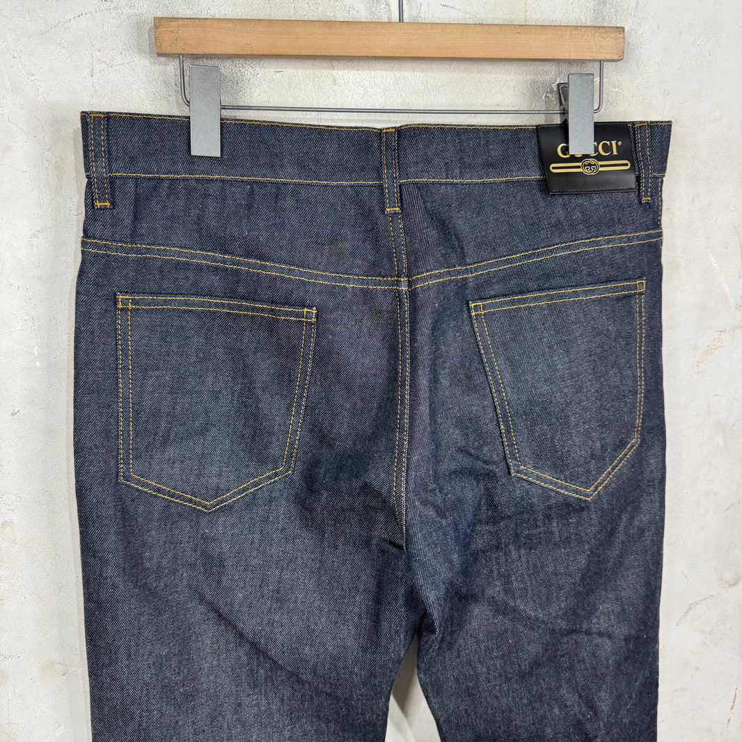 Gucci Monogram Cuffed Raw Jeans