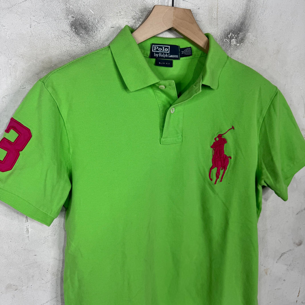 Ralph Lauren Green Pink Neon Big Pony Polo