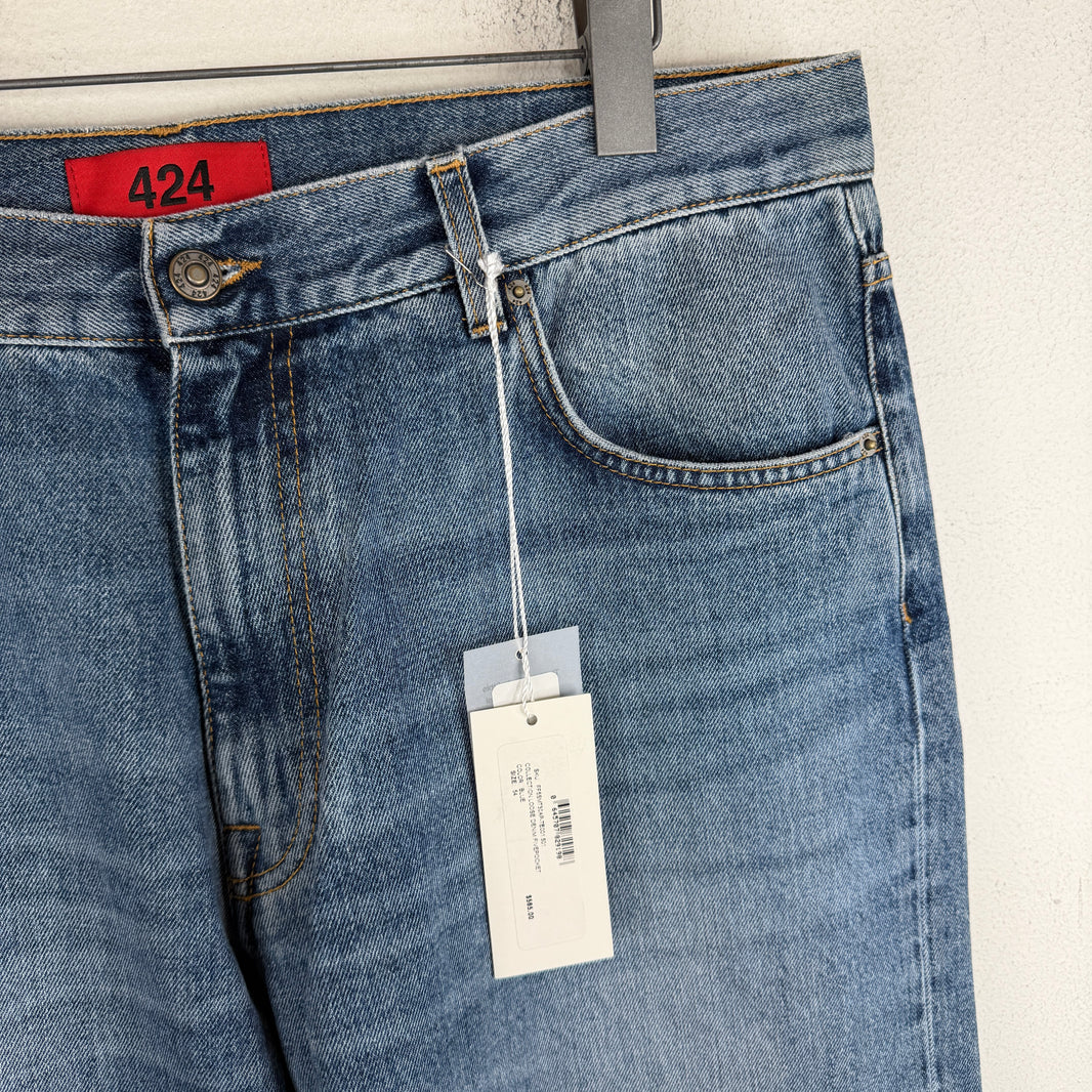 424 Washed Blue Loose 5 Pocket Jeans