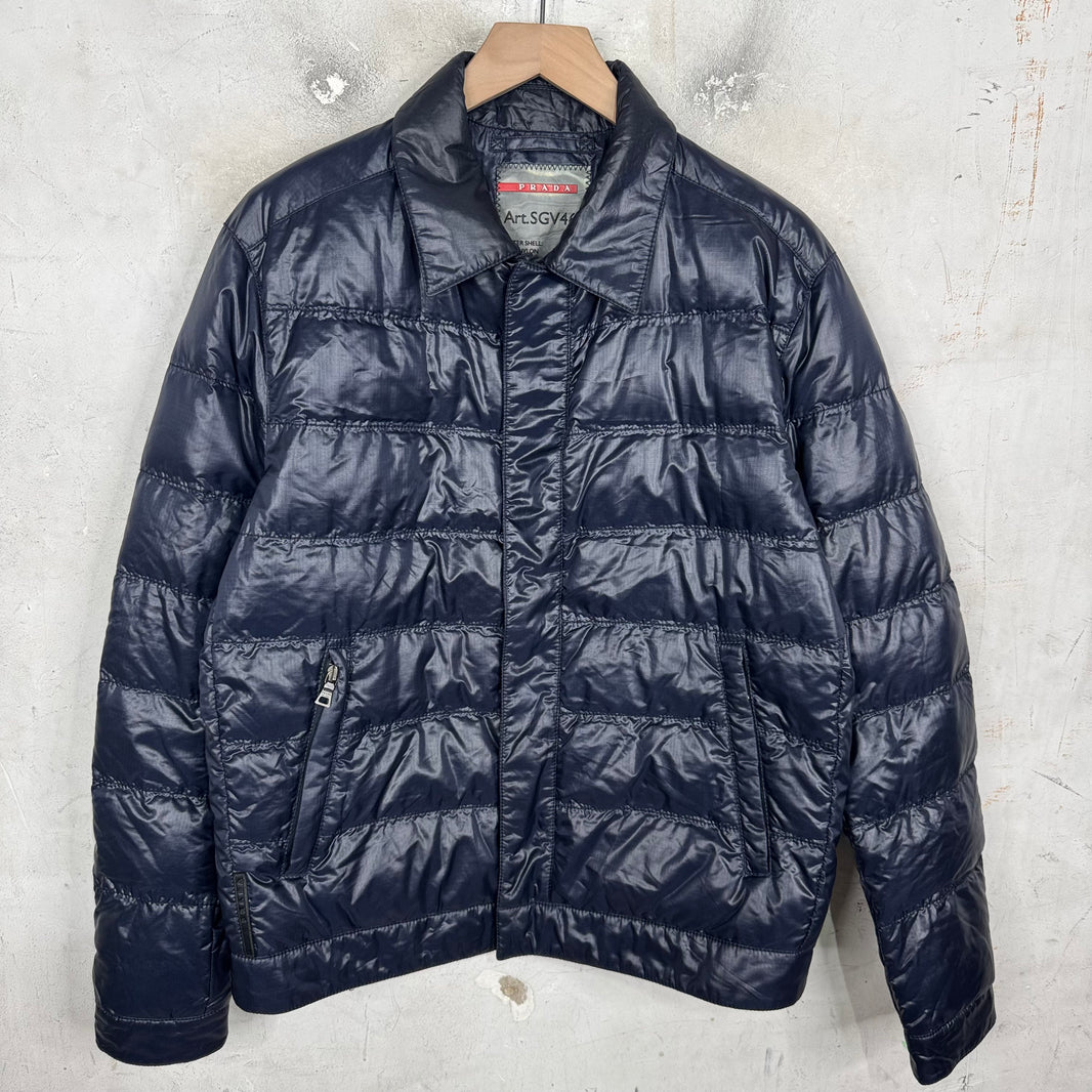 Prada Navy Padded Red Bar Jacket