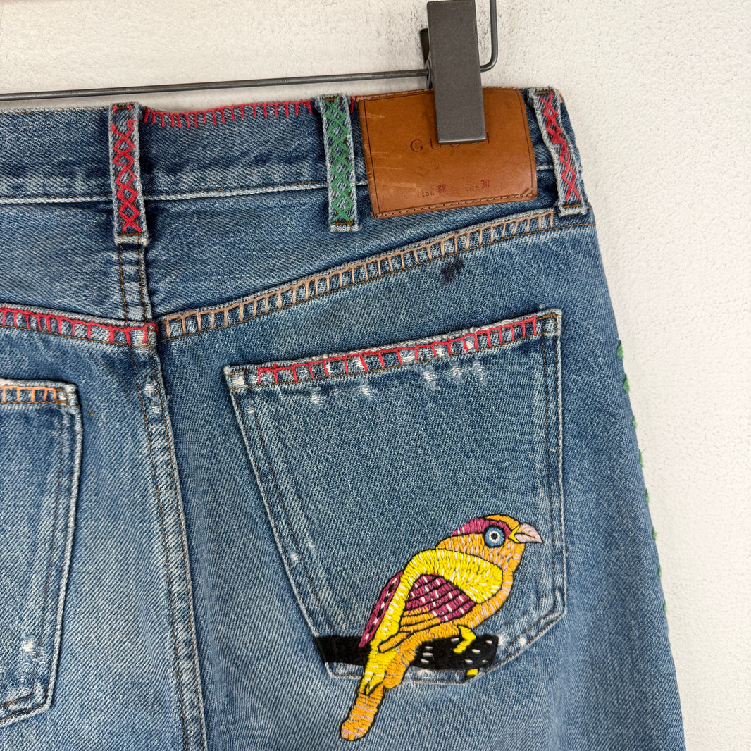Gucci Embroidered Bird Jeans