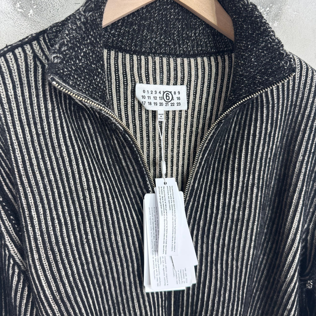MM6 Black Distressed Zip Sweater