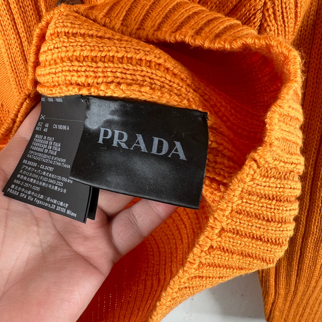 Prada Orange Button Up Diamond Knit Cardigan