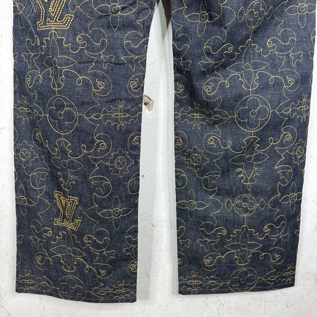 Louis Vuitton Loose Arabesque Embroidered Monogram Jeans