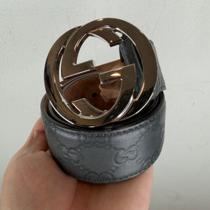 Gucci Gray Leather Monogram Belt
