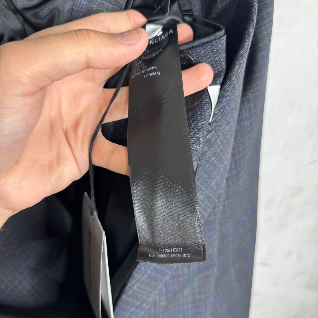 Balenciaga Wide Shoulder Plaid Double Breasted Blazer