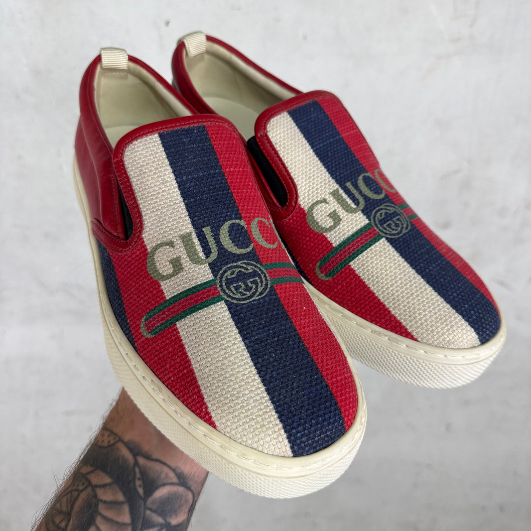 Gucci Striped Logo Slip Ons