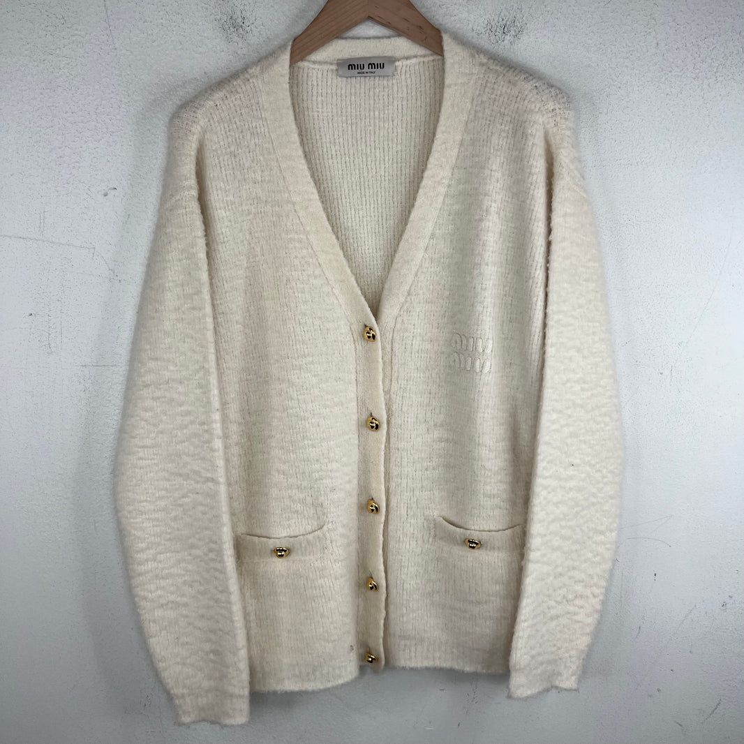 Miu Miu White Wool Cardigan