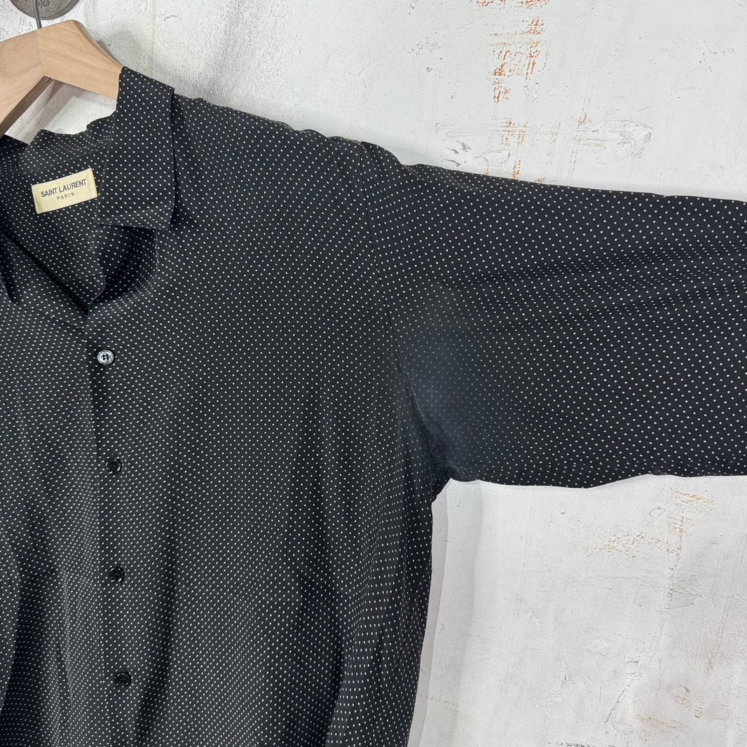 Saint Laurent Black Micro Dotted Silk L/S Shirt