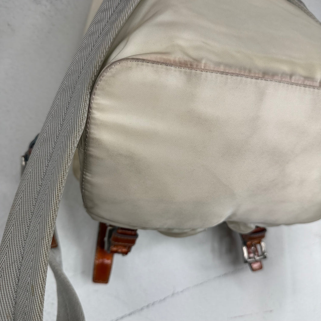 Prada Smoked Nylon White Badge Backpack