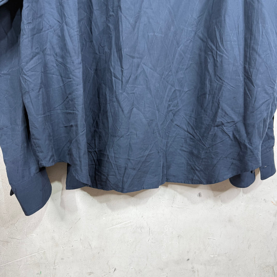 Balenciaga Navy All Over Logo Button-Up Shirt