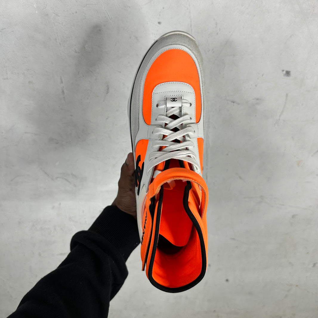 Chanel Orange High Top Double C Sneakers