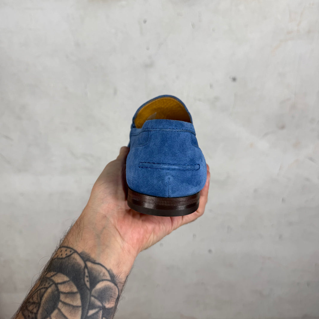 Gucci Blue Suede Horsebit Loafers