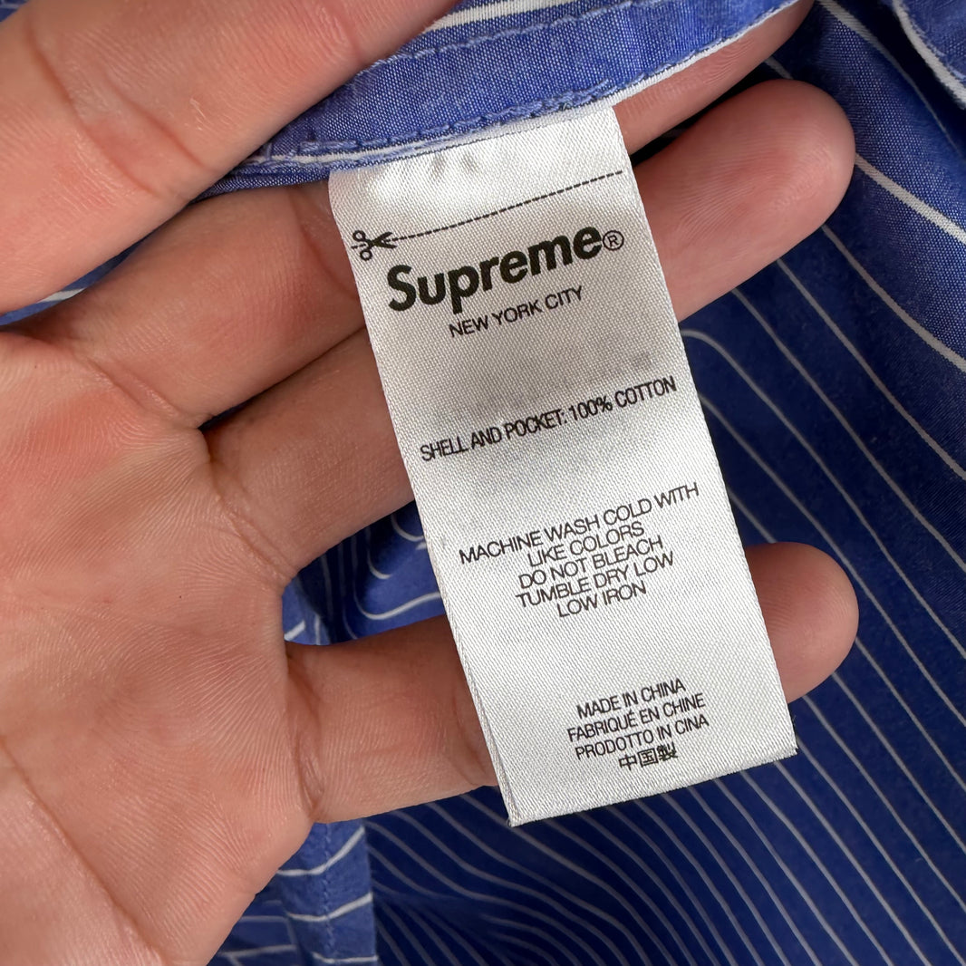 Supreme Blue Script Striped L/S Shirt