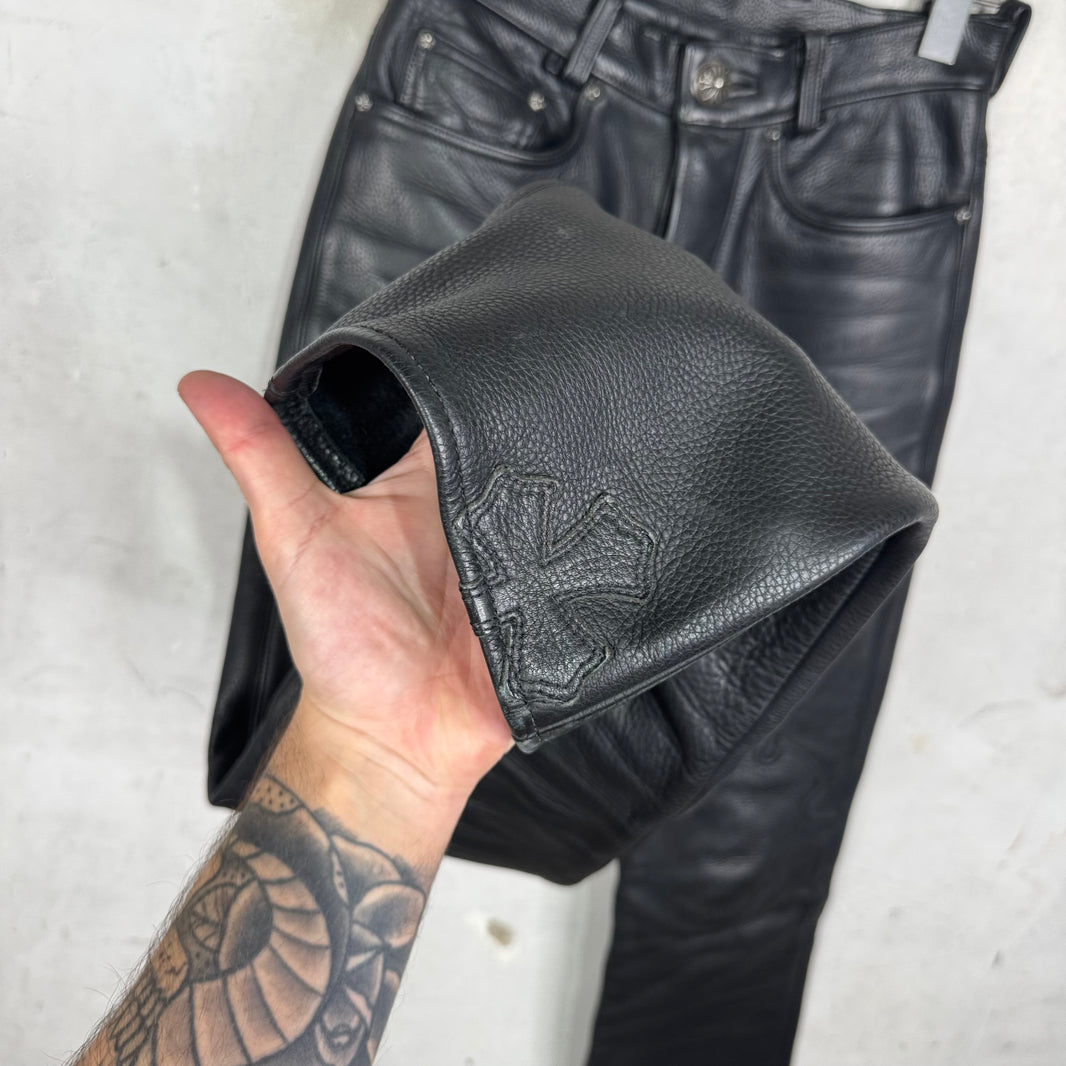 Chrome Hearts Heavy Leather Fleur Knee Pants