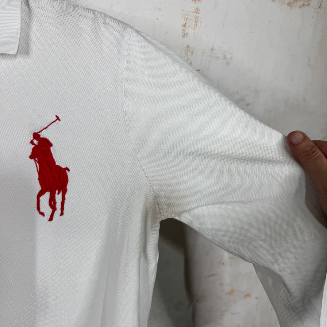 Ralph Lauren White Red Big Pony #3 L/S Polo