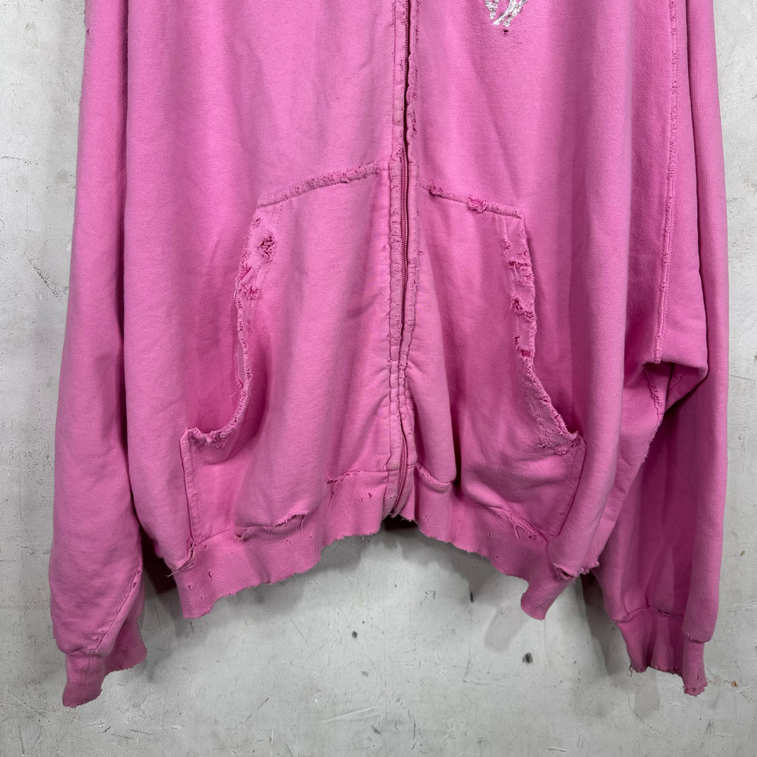 Balenciaga Pink Distressed Polo Zip Hoodie