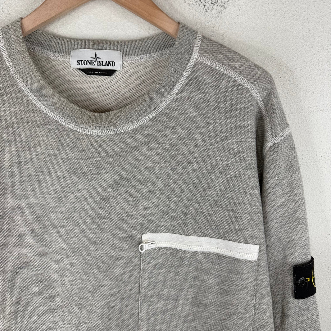 Stone Island Gray Zipper Pocket Crewneck