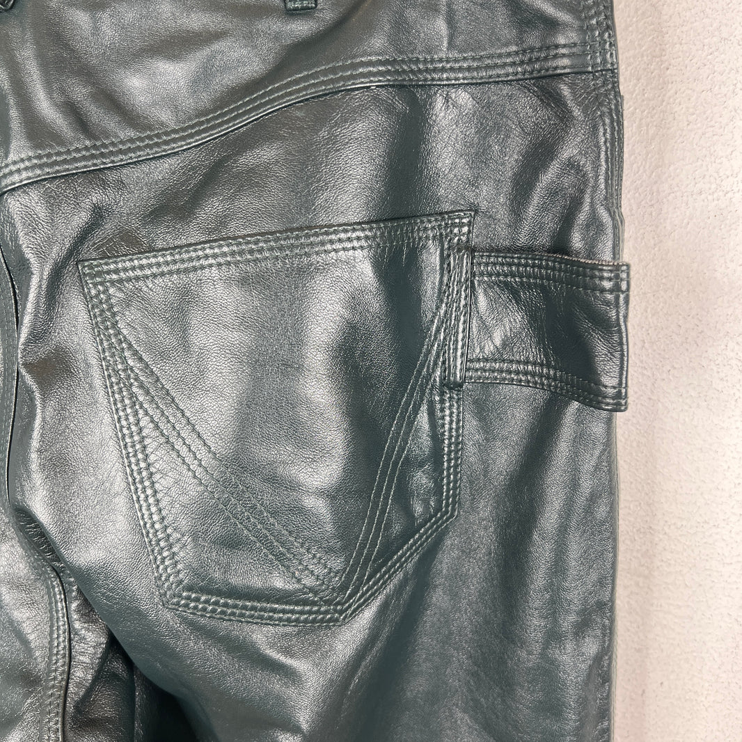 Bottega Veneta Green Leather Denim-Lined Pants
