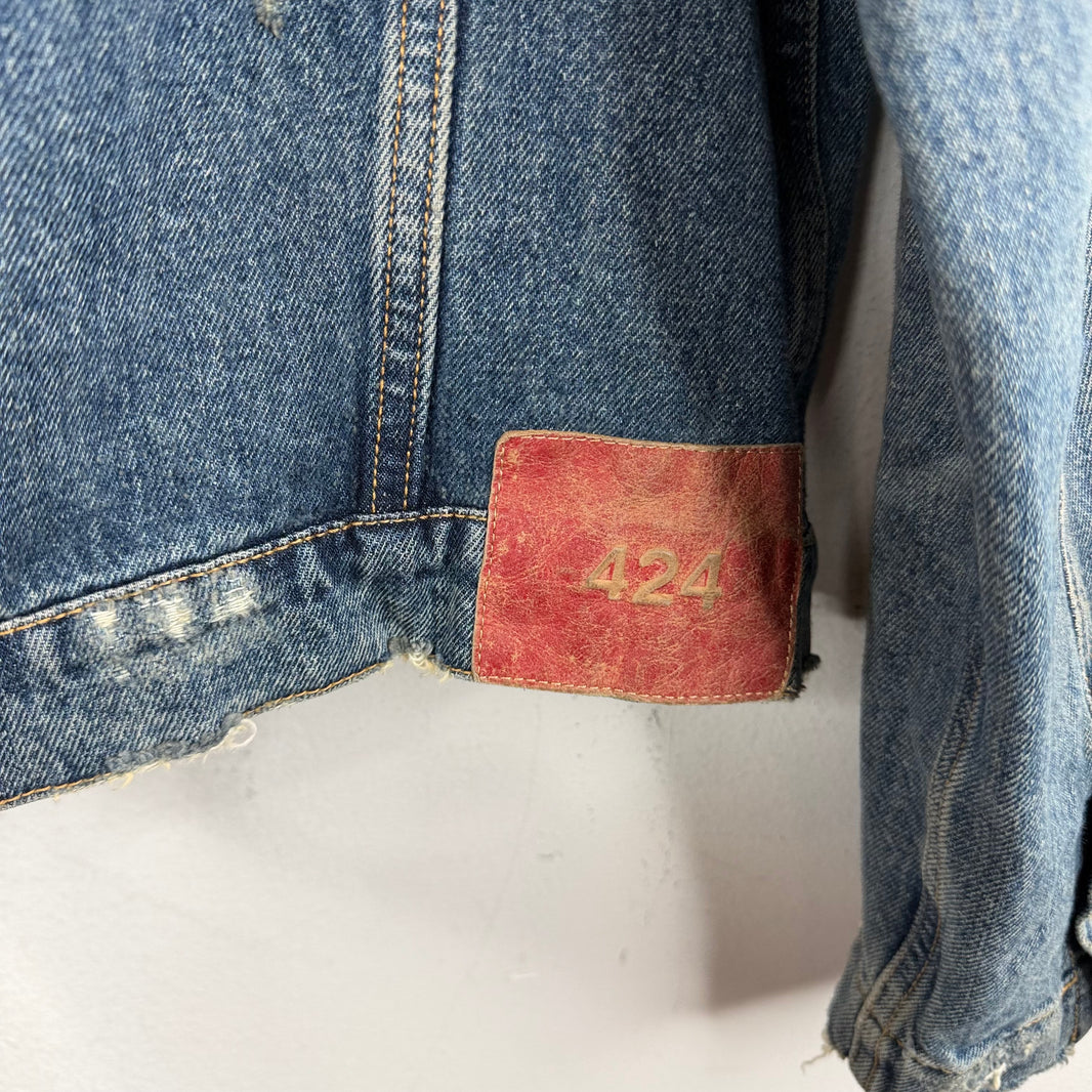 424 Distressed Puffer Collar Trucker Jacket