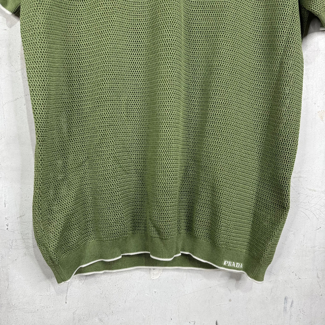 Prada Green Knitted Mesh Polo