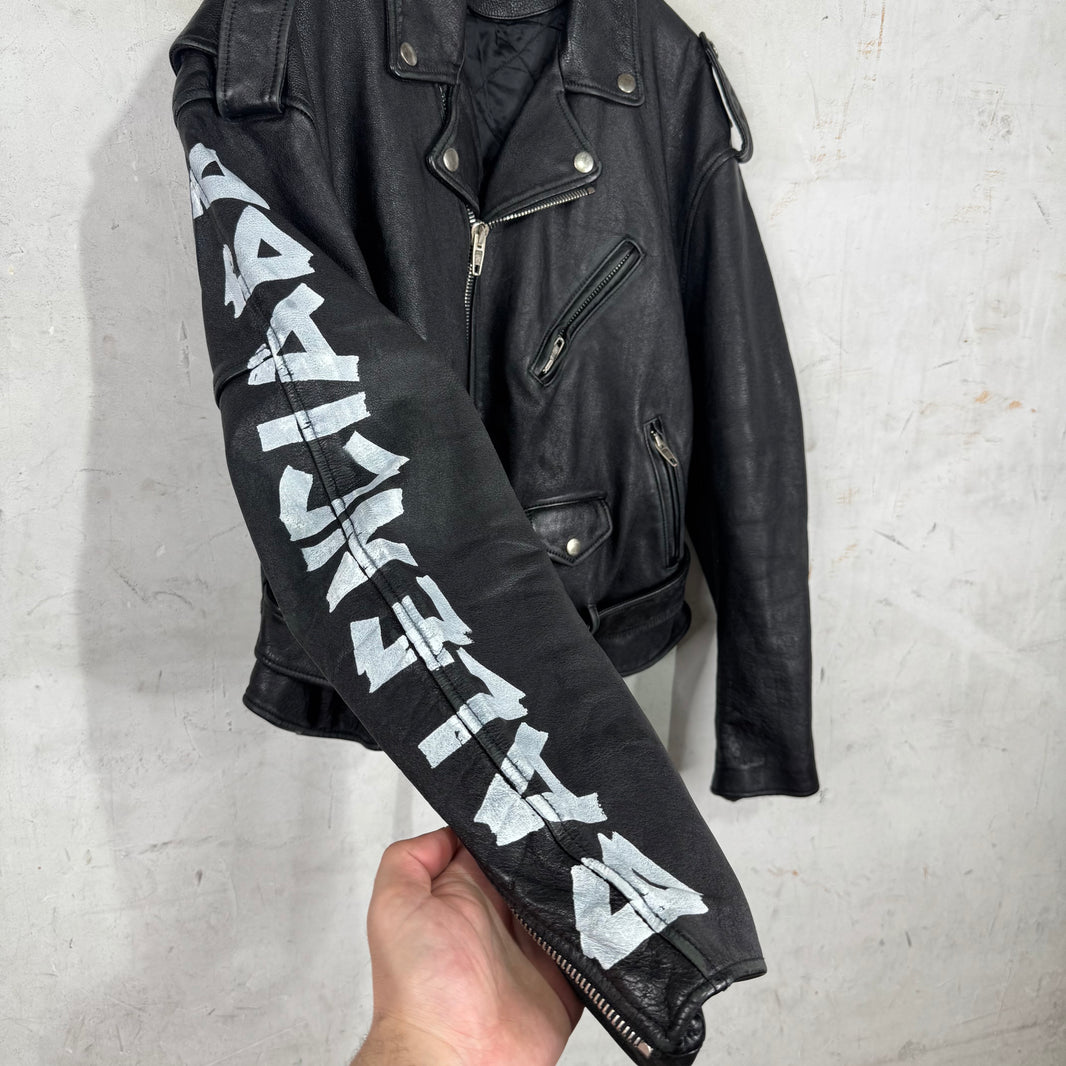 Balenciaga Tape Graphic Leather Biker Jacket