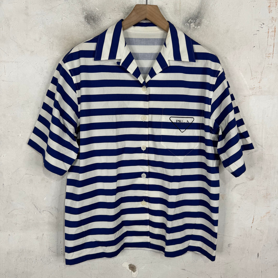 Prada Blue Striped Logo Shirt